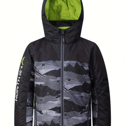 Boys' Stylish Snow Mountain Windbreaker Jacket - Snow Suits for Kids with Fleece Lining, Hood, Long Sleeve, Zip-Up, Waterproof, and Professional Ski Features - Perfect for Winter Outdoor Activities