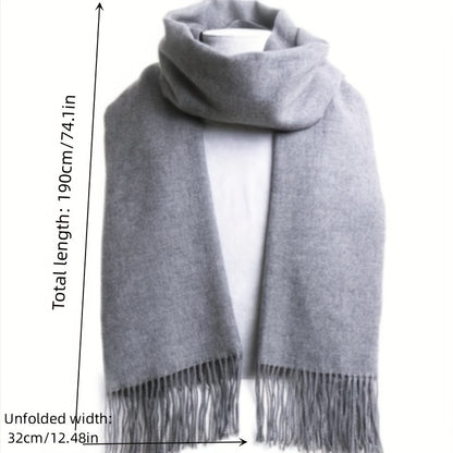 Unisex Basic Solid Color Scarf Stylish Soft Warm Tassel Shawl Autumn Winter Coldproof Versatile Inelastic Scarf