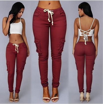 FLOWERSVERSE  Wish Popular  Hot Sale in  Women's Multi-Bag Drawstring Lace Casual Pants 8509