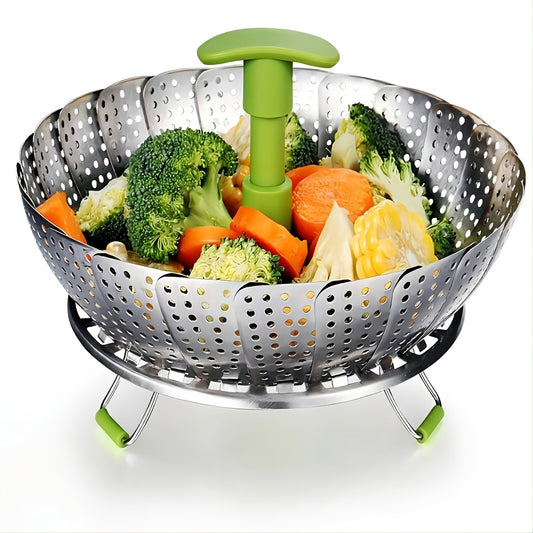 1pc Premium Foldable Stainless Steel Vegetable Steamer Basket - Effortlessly Cook & Lock Nutrients in Your Favorite Veggies with its Durable, Space-Saving Design - Perfect for Healthy Meals