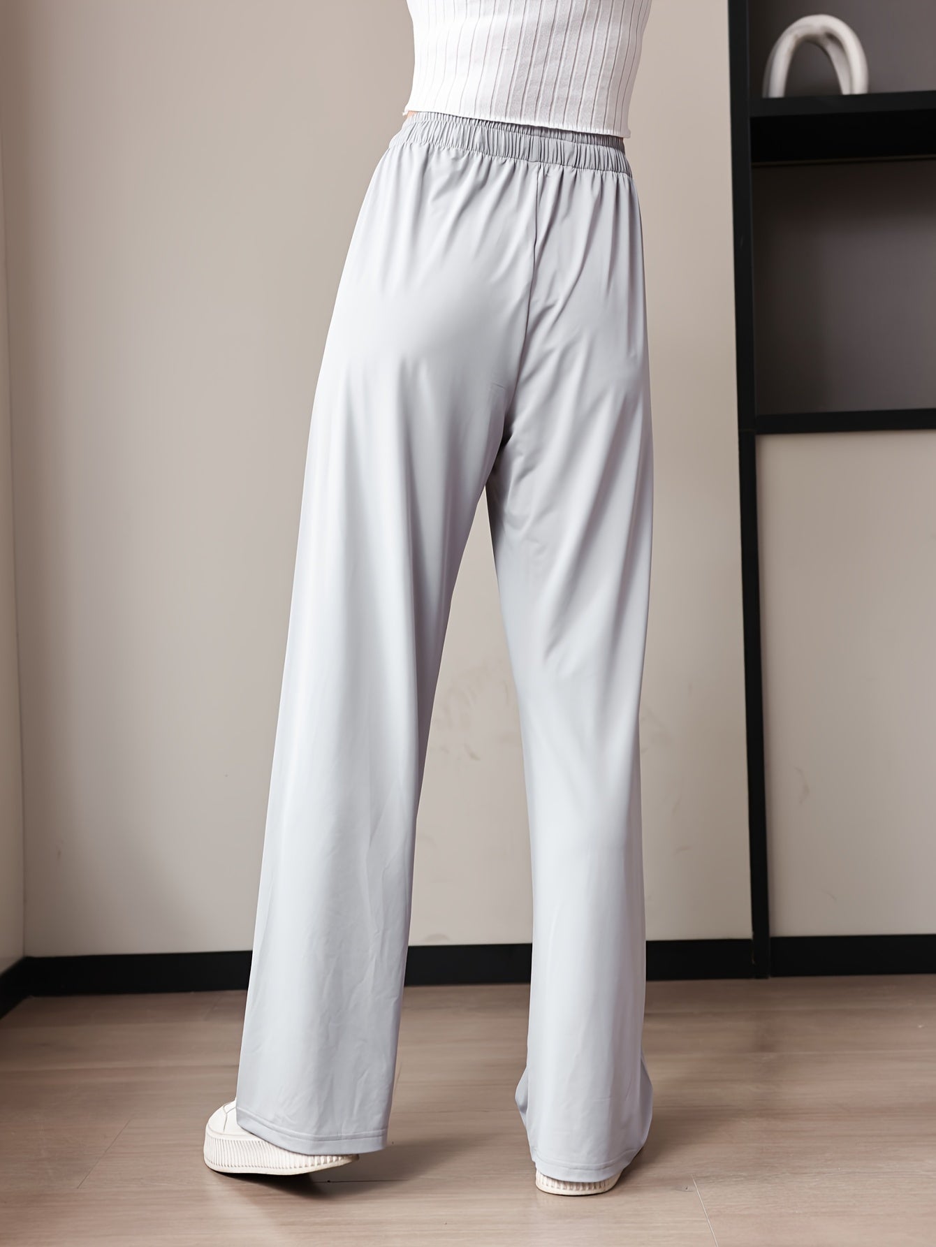 Ice Silk High-waisted Thin Women's Outdoor Trousers, Casual Mosquito-proof Floor-mopping Straight Wide-leg Trousers