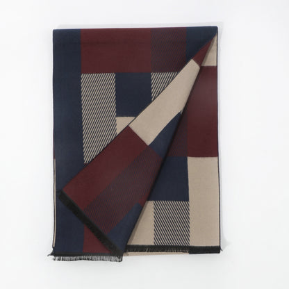 1pc Men's Casual Versatile Autumn And Winter Style Color Block Plaid Striped Warm Scarf
