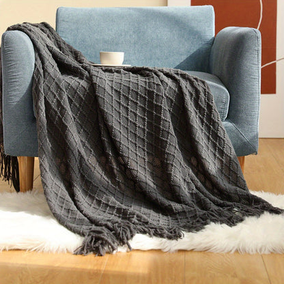 1pc Soft and Cozy Knitted Throw Blanket with Tassel for Couch and Bed - Perfect for Comfort and Style