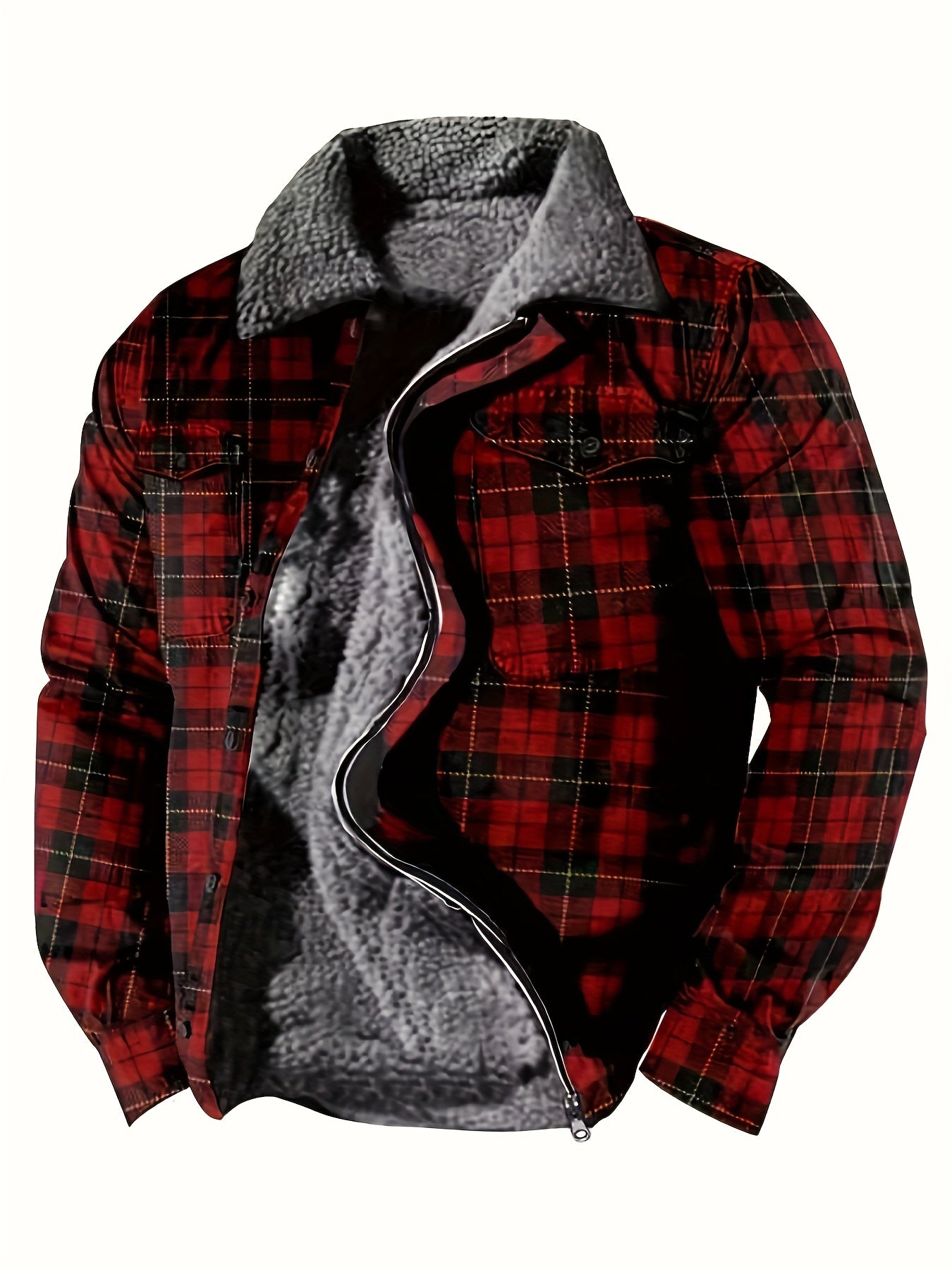 WarmthMaster Plaid Fleece Coat - Soft, Thick, and Retro-Style Zip-Up Jacket with Casual Lapel for Fall and Winter - Perfect for Outdoor Activities