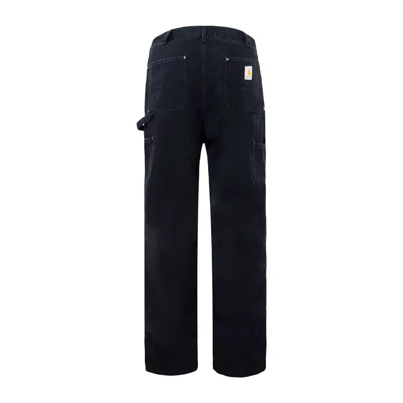 New pants designer luxury fashion men's original B136 washed old overalls double knee canvas men's logging pants