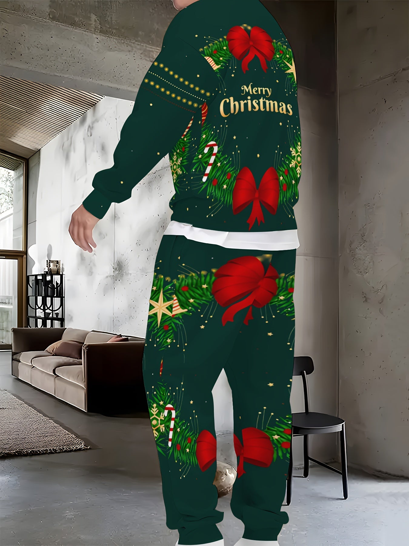 2pcs Long Sleeve Hoodie + Sweatpants Set, 'HOHOHO' Print/ Slogan Print/ Santa Claus Print/ Corolla Print Casual Christmas Themed Co-ord Set As Gift