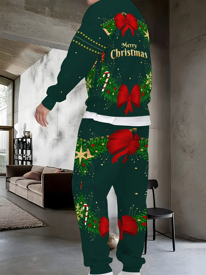 2pcs Long Sleeve Hoodie + Sweatpants Set, 'HOHOHO' Print/ Slogan Print/ Santa Claus Print/ Corolla Print Casual Christmas Themed Co-ord Set As Gift