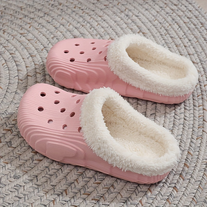 Ultimate Winter Plush Slippers - Luxurious Lined, Solid Color, Hollow Out Design, Closed Toe Slip-Ons for Ultra-Comfy, Insulated Warmth at Home