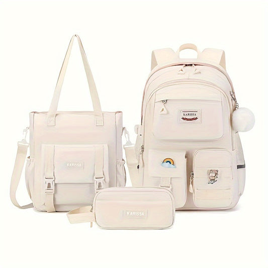 3-Piece Kawaii Convertible Backpack Set for School - Spacious, Durable Nylon with Acrylic Lining, Multiple Pockets, and Zipper Closure - Perfect for Primary, Elementary, and High School Students