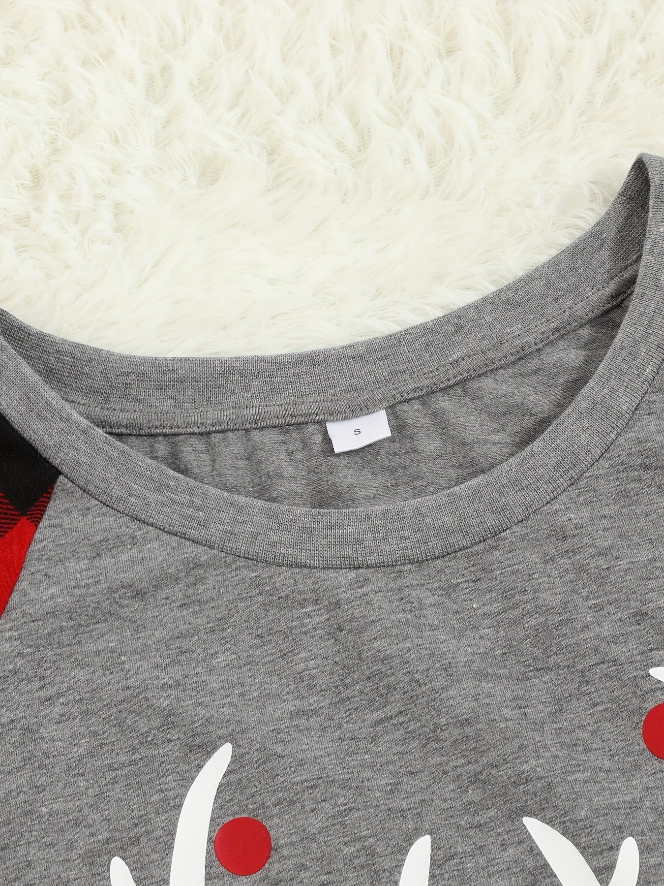 PatPat Christmas Family Matching Merry Antler Graphic Letter Print Plaid Design Crew Neck Round Neck Long*Sleeve Sets (Flame Resistant) For Spring & Autumn/Fall & Winter