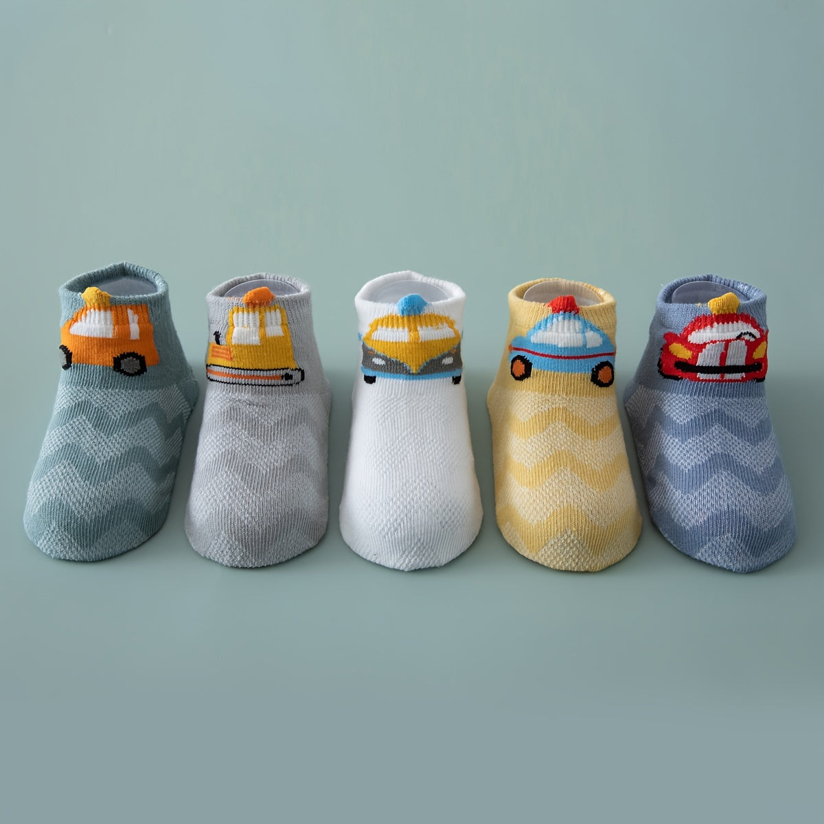 5 Pairs Of Toddler's Cute Car Design Low-cut Ankle Socks, Soft Comfy Cotton Blend Children's Socks For Boys Girls All Seasons Wearing