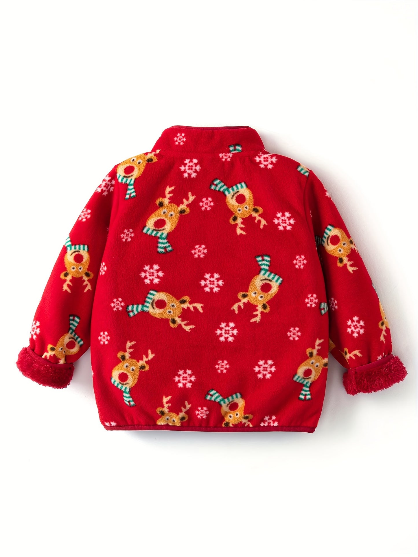 Cozy Boy's Reindeer Pattern Fleece Jacket, Warm Zip-Up Stand Collar Coat for Fall Winter Outdoor Adventures
