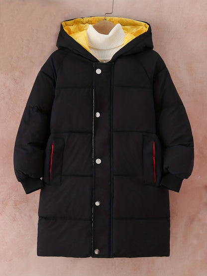 Kid's Hooded -padded Jacket, Warm Zip Up Long Coat, Boy's Clothes For Winter Outdoor, As Christmas Gift