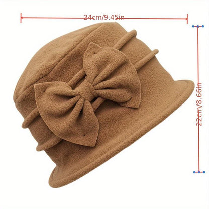 Cozy Double-Layer Fleece Bucket Hat For Women - Elegant Bowknot Design, Thick Warm Winter Cap