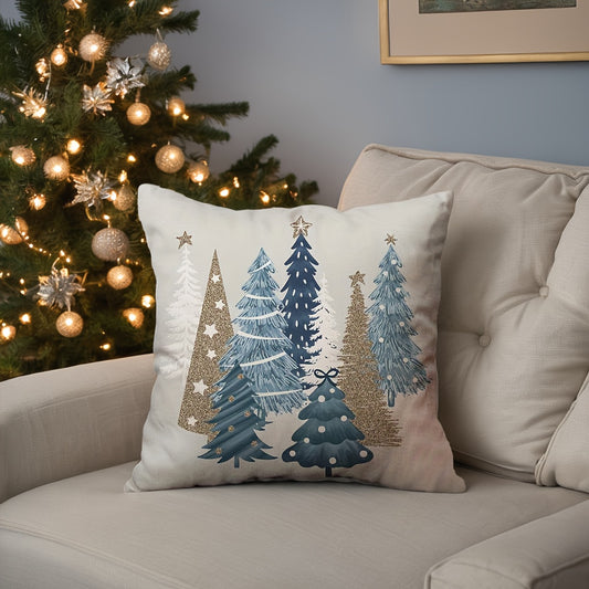 2pcs, 18x18 Inch Short Plush Christmas Tree Decorative Throw Pillow Covers, Single Sided Printing for Living Room Sofa