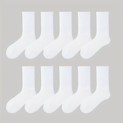 10 Pairs Of Teenager's Solid Color Fashion Crew Socks, Comfy Breathable Casual Socks For All Seasons Wearing