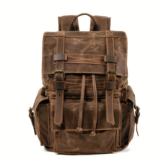 15-inch Laptop Vintage Canvas Backpack - Durable Leather Trim, Spacious Interior, Comfortable Shoulder Straps, Perfect for Vacation, Hiking, Mountaineering, Casual Outdoor Activities