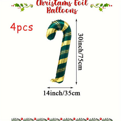 Set of 4 Christmas Candy Cane Foil Balloons - Festive Aluminum Film Balloon Decorations for Holiday Party & Christmas Photography Props