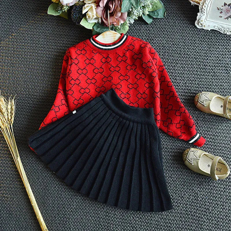 Girl's Dresses Dancewear  Girls Winter Clothes Set Long Sleeve Sweater Shirt and Skirt 2 Pcs Clothing Suit Spring Outfits for Kids 231012