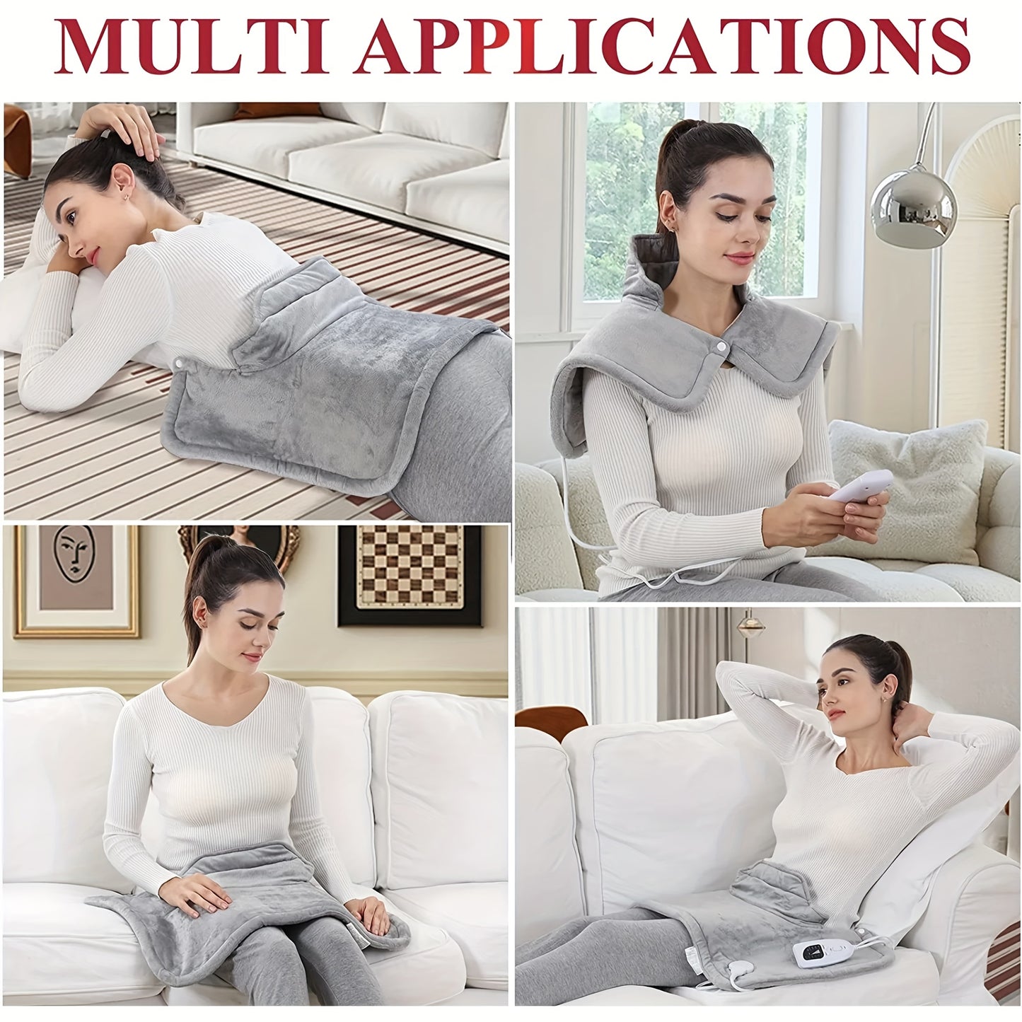 Ultra-Comfortable Neck and Shoulder Electric Heating Pad - 6 Customizable Heat Settings, Rapid Fast-Heating, 4 Auto-Off Timers, Machine Washable, Soft and Gentle on Skin