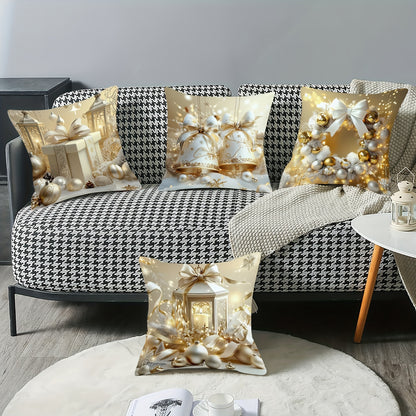 4PCS Christmas Holiday Decorative Throw Pillow Covers, Velvet Printed Swan Design, Luxury Golden Comfort Soft Cushion Cases, Festive Single-Sided Print, Zippered, Machine Washable for Living Room, Bedroom, Sofa – 100% Polyester