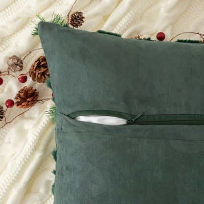 Set of 2 Festive Faux Fur Christmas Throw Pillow Covers - Soft, Traditional Style, Pine Tree Pattern, Machine Washable, Zippered, Polyester Woven, Sofa and Bedroom Decor - Easy Care, Durable, and Cozy Winter Accent