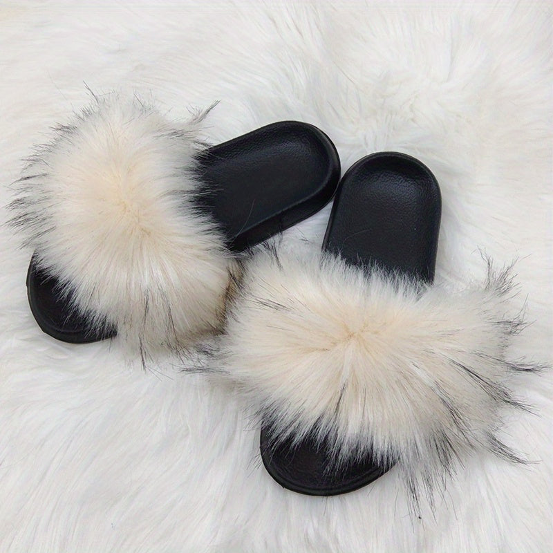 Luxurious Womens Faux Fur Slides - Soft Open Toe Slip-Ons - Ultra-Plush Indoor Slippers for Cozy Lounging - Comfortable Flat Sole - Perfect for Bedroom & Casual Wear