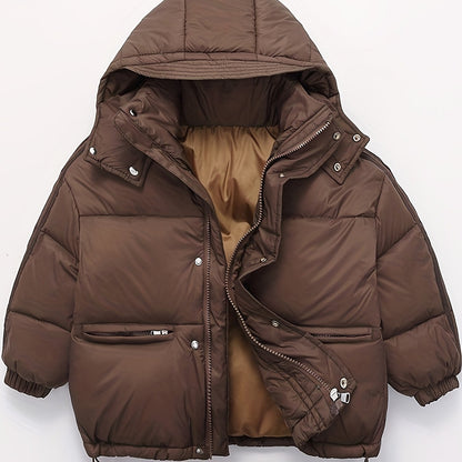 Boys' Deluxe Down Jacket Snow Suits - Soft, Warm, Zip-Up Hooded Winter Overcoat with Spacious Pockets, Reflective Strips for Enhanced Visibility, Perfect for Outdoor Play, Cold Weather Activities, and School Days