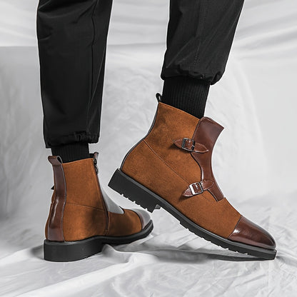 Mens Wind-resistant High-top Boots - Non-slip Side-zip with Stylish Buckles - Perfect for Business Office, All-Season Comfort