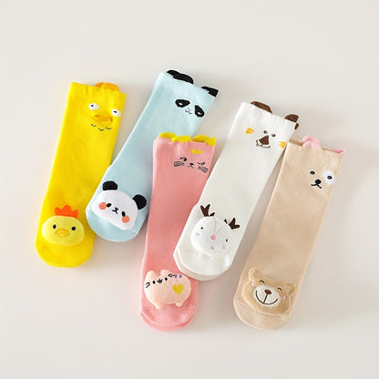 A Pair Of Kid's Toddler's Fashion Cute Cartoon Animal Design Novelty Knee-high Socks, Cotton Non-slip Socks For Outdoor Wearing All Seasons Wearing