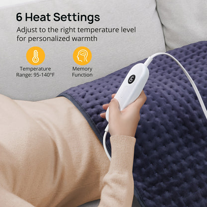 Heating Pad, XXX-Large 33''×17'' Extra Large Electric Heating Pads, 2H Auto Off, 6 Temperature Settings, Machine Washable