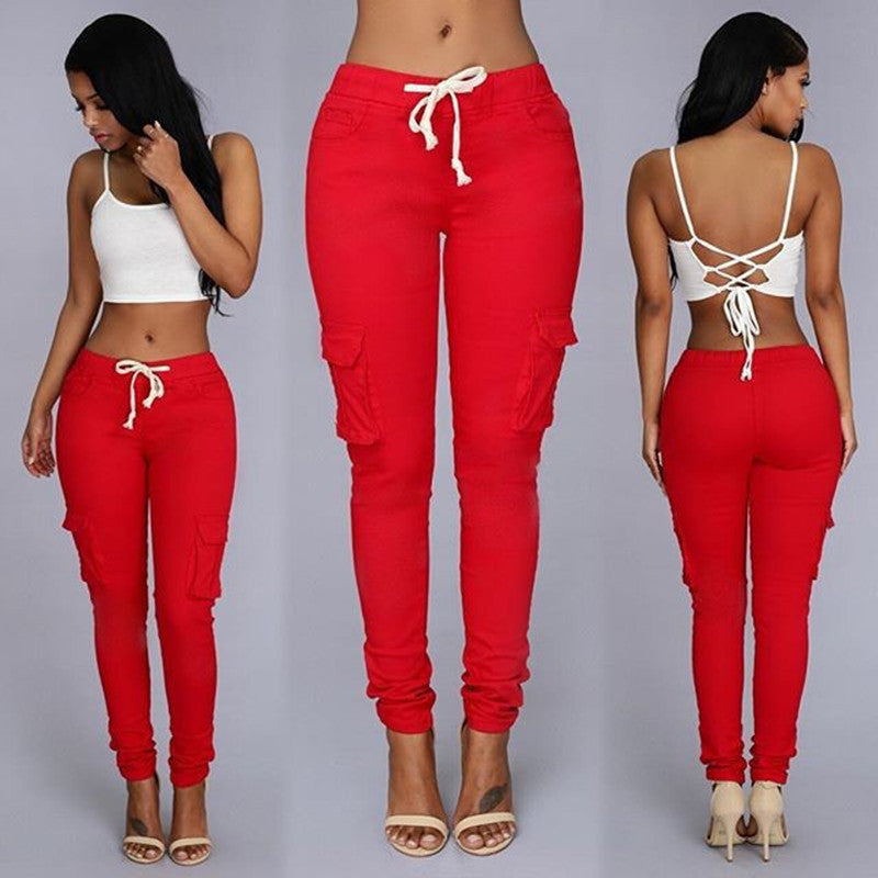 FLOWERSVERSE  Wish Popular  Hot Sale in  Women's Multi-Bag Drawstring Lace Casual Pants 8509