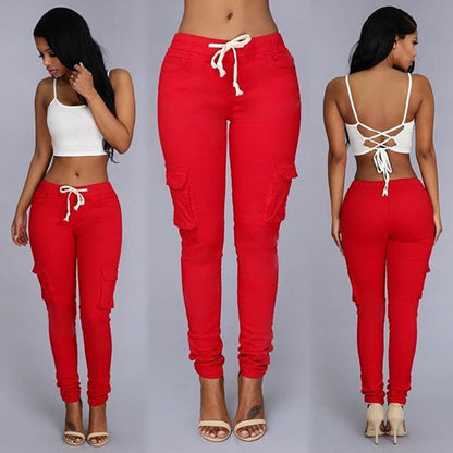 FLOWERSVERSE  Wish Popular  Hot Sale in  Women's Multi-Bag Drawstring Lace Casual Pants 8509