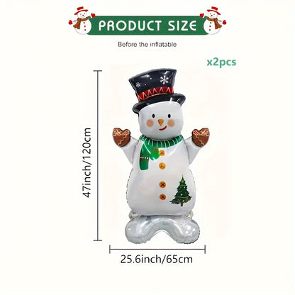 2pcs/set 47.24inch Base Scarf Snowman Christmas Aluminum Foil Balloons, Festive Party Decor, No Power Needed, Home & Kitchen Holiday Decoration
