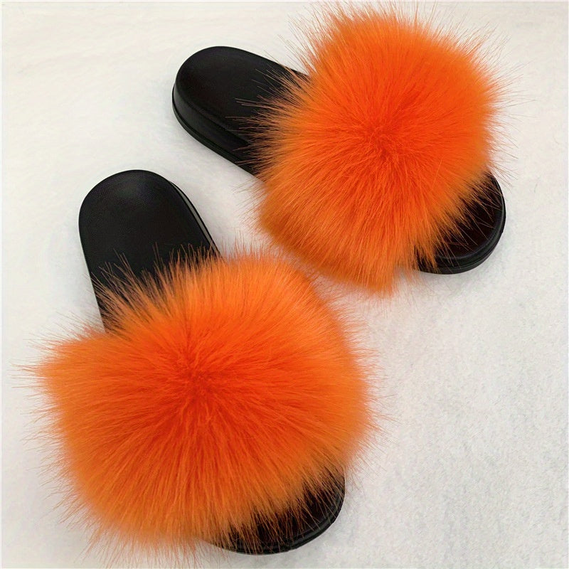 Luxurious Womens Faux Fur Slides - Soft Open Toe Slip-Ons - Ultra-Plush Indoor Slippers for Cozy Lounging - Comfortable Flat Sole - Perfect for Bedroom & Casual Wear