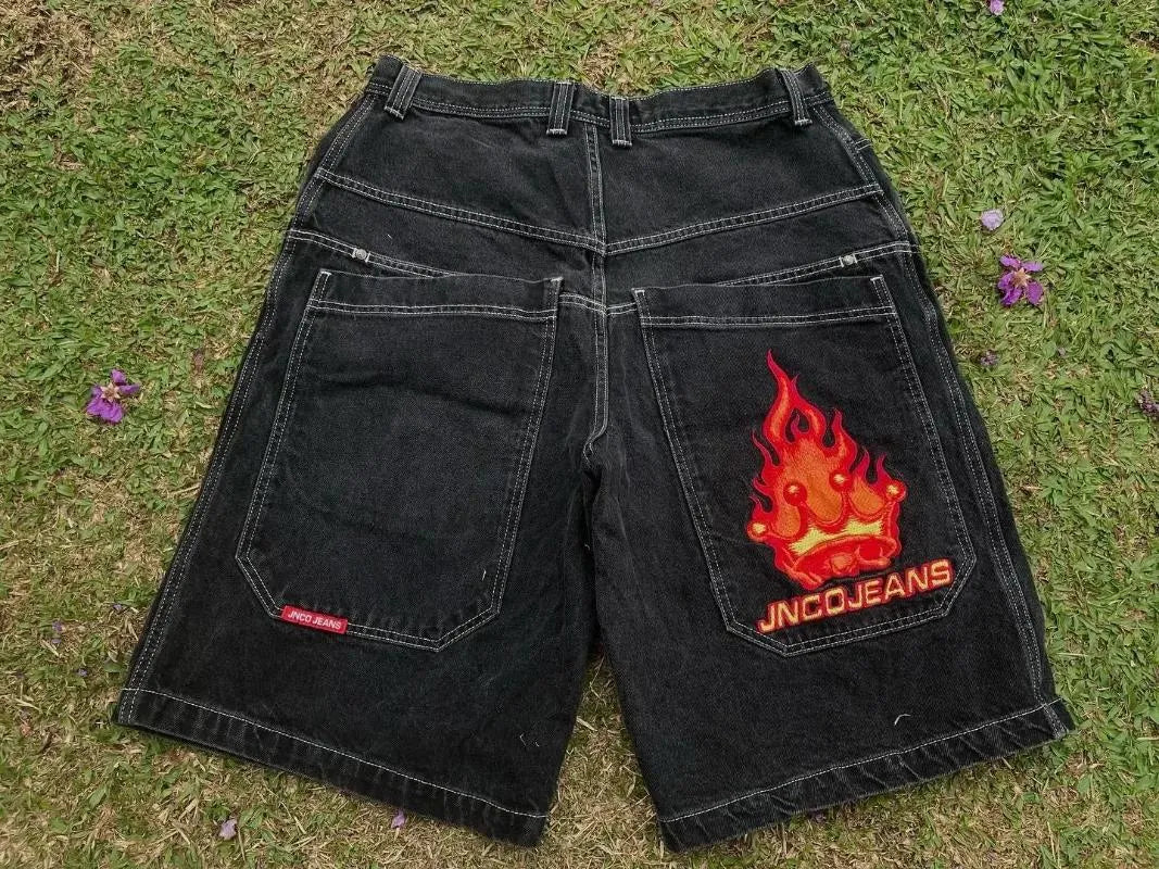 Men's Pants JNCO Shorts Y2K Hip Hop Pocket Baggy Denim Gym Men Women  Summer Haruku Gothic Basketball Streetwear