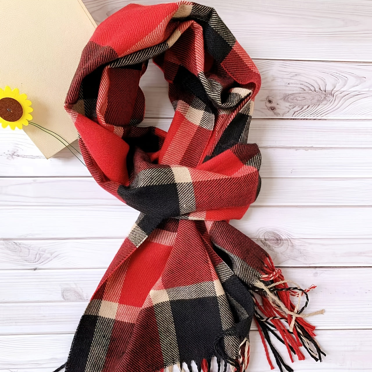 Men's Plaid Pattern Fringe Scarf