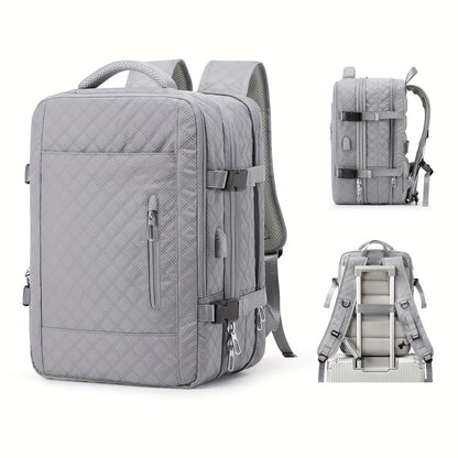 Stylish & Durable Large Capacity USB Charging Backpack - Multi-pocket Laptop Compartment, Solid Color Design, Perfect for On-the-go Charging, Versatile for Work, Travel & Commuting