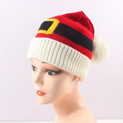 Classic Santa Claus Cartoon Knit Beanie - Soft, Breathable, Elastic Cotton Skull Cap for Women - Autumn & Winter Fashion Accessory