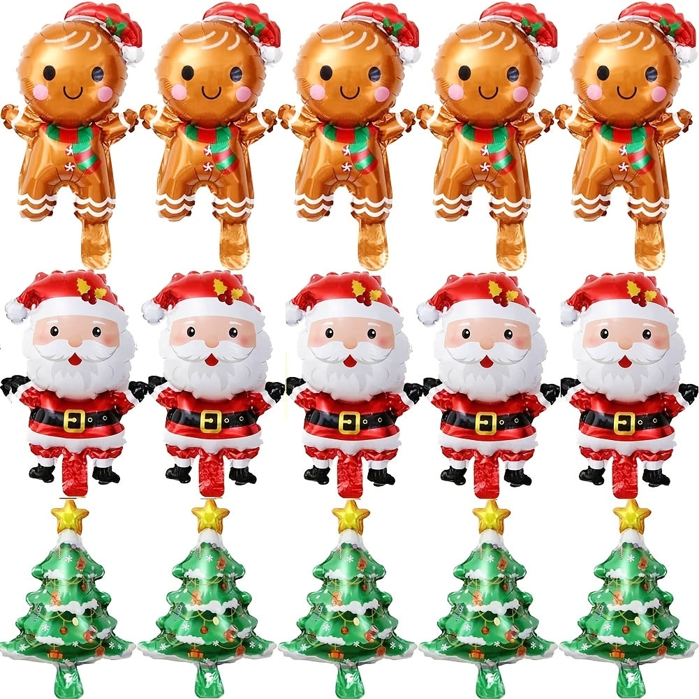 45pcs Foil Balloon Christmas Decoration Kit, Santa Claus, Christmas Tree, Gingerbread Man, No Electricity Needed, Suitable for Ages 14+