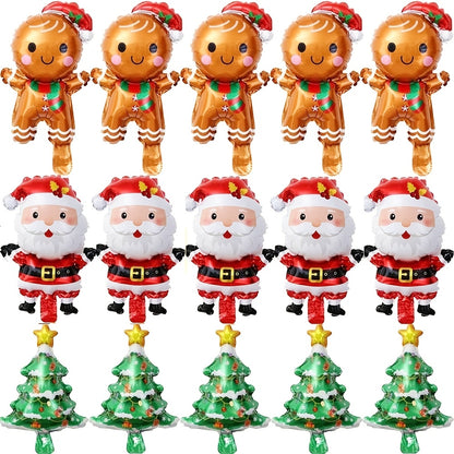 45pcs Foil Balloon Christmas Decoration Kit, Santa Claus, Christmas Tree, Gingerbread Man, No Electricity Needed, Suitable for Ages 14+