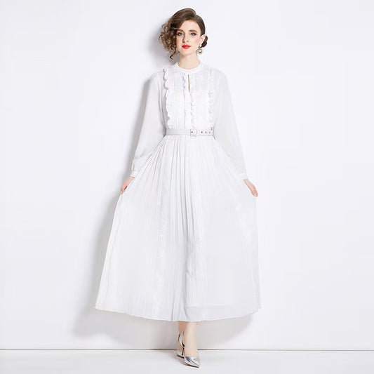 flowersverse Chiffon Long Sleeve Patchwork Bodycon Maxi Dresses