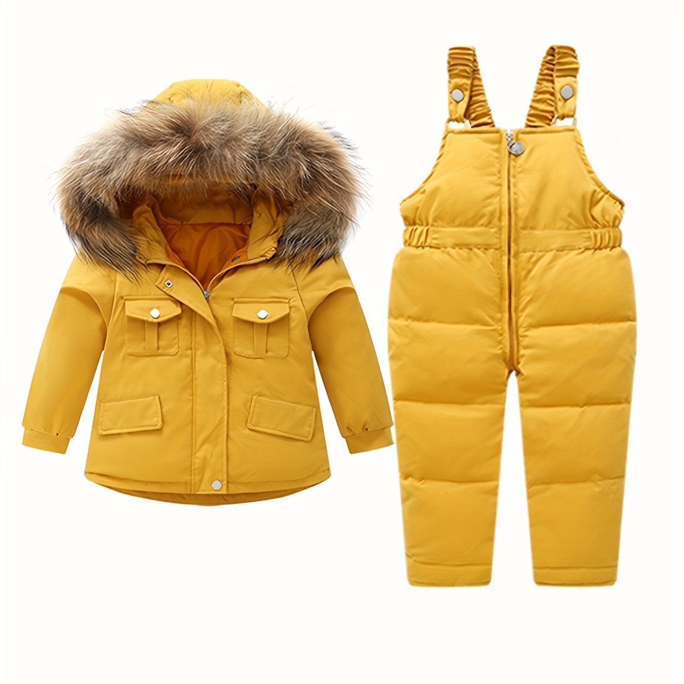 2Pcs Toddler Boys Girls Winter Snowsuit Hooded Down Jacket Coat + Snow Bib Pants Kids Windproof Skiing Suit Snow Clothes 1-5T