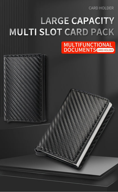 Men's Sleek Carbon Fiber Wallet - RFID Secure, Pop-Up Card Holder, Slim & Stylish, Perfect Business Gift