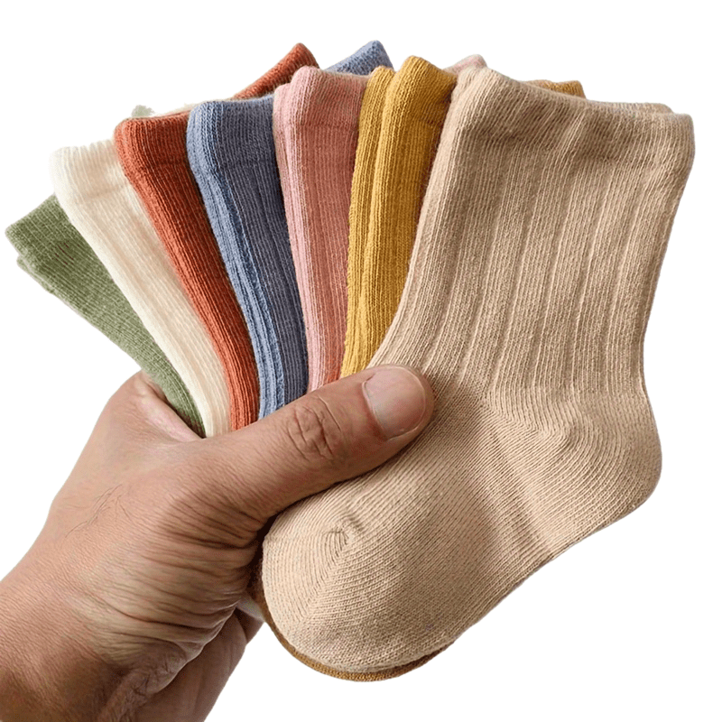 7 Pairs Of Newborn Baby Solid Cotton Socks, For Infant Boys And Girls Keep Warm In Spring And Autumn