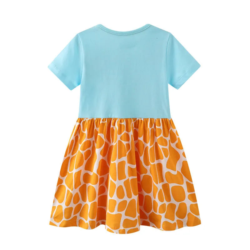 Girl s Dresses Jumping Meters Princess Baby With Giraffe Applique Cute Summer Girls Party Dress Fashion Children s Clothes Selling 230422