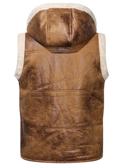 Premium Mens Faux Leather Sleeveless Hooded Vest - Ultra-Soft Fleece for Winter Warmth - Stylish Outwear Clothing for Men