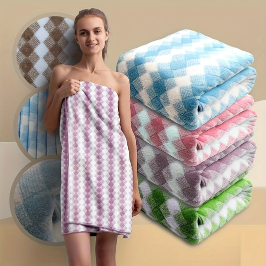 Extra Large Plaid Bath Towel - Ultra Absorbent, Quick Drying, Soft, Skin Friendly, and Gentle on Sensitive Skin - Perfect for Family Bathroom, Ideal for Everyday Use, and Great for Gift Giving