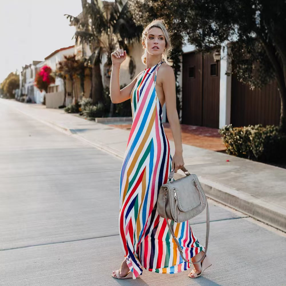 flowersverse High Waisted Contrast Color Striped Skirts Bottoms