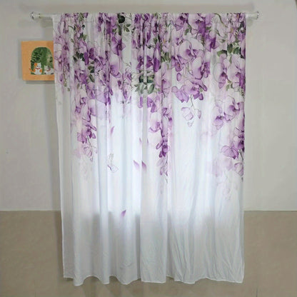 1pc Vibrant Floral Print Semi-Sheer Yarn Curtain - Rod Pocket Top, Washable, Fantasy Garden Style for Living Room, Bedroom, Office, and Kitchen - Easy to Hang and Maintain